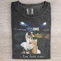 Funny Goose Baseball T-Shirt | I Live Here Now Iced Coffee Goose Tee